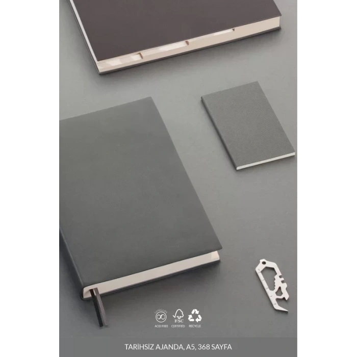 Laton Aina A5 Tarihsiz Planlayıcı Premium Termo Deri Yumuşak Kapak Defter 14x21cm 368 Sayfa Koyu Gri