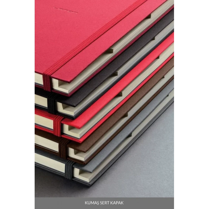 LATON KOLME A5 NOT VE TASARIM DEFTERİ KUMAŞ SERT KAPAK DEFTER 14x21cm 192 YAPRAK KIRMIZI