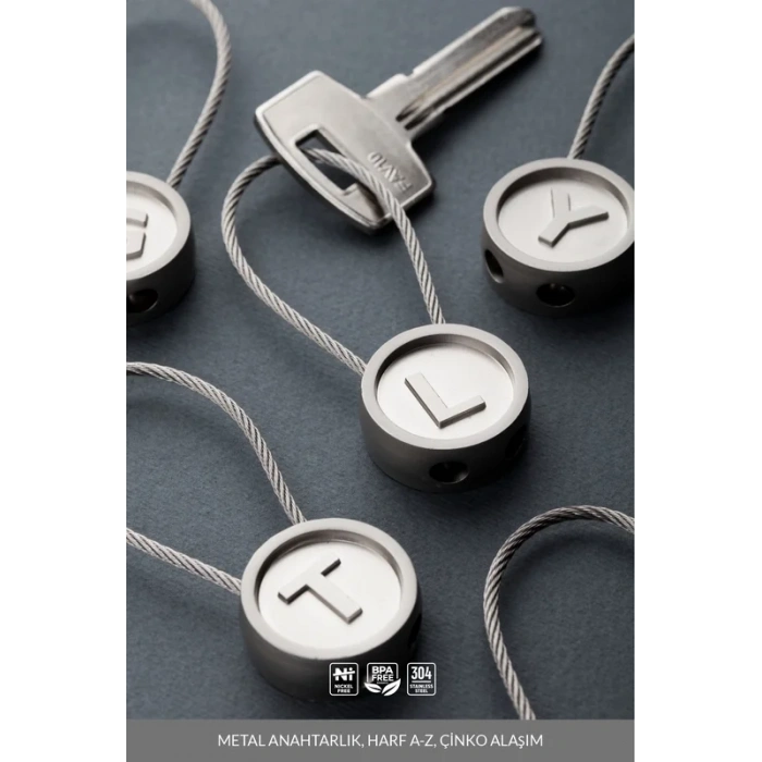 LATON RÖYHKEA METAL ANAHTARLIK L HARFİ ÇİNKO ALAŞIM PASLANMAZ ÇELİK GÜMÜŞ