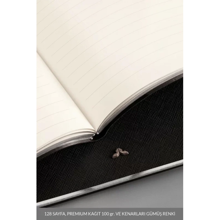 Laton Seilu A5 Premium Termo Deri Yumuşak Kapak Lüks Defter Metal Kutu Seti Çizgili 14.6x20.8cm 128 Yaprak Siyah