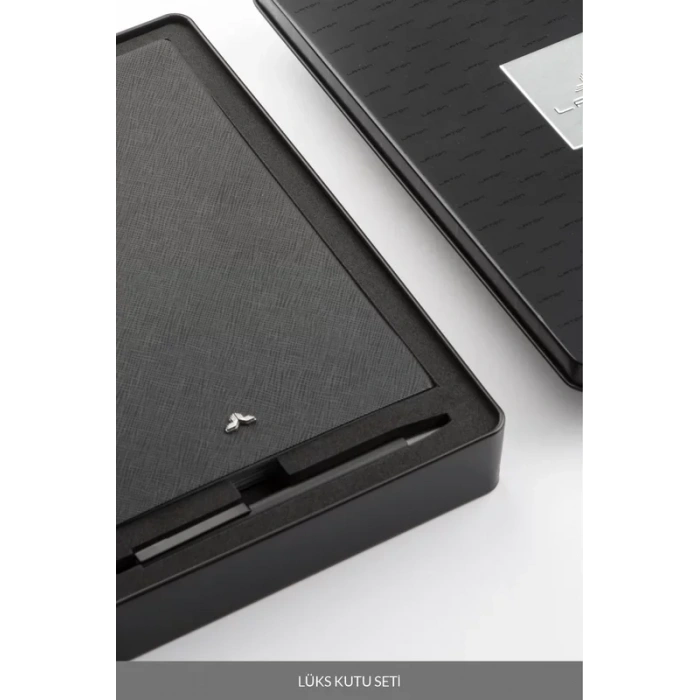 Laton Seilu A5 Premium Termo Deri Yumuşak Kapak Lüks Defter Metal Kutu Seti Çizgili 14.6x20.8cm 128 Yaprak Siyah
