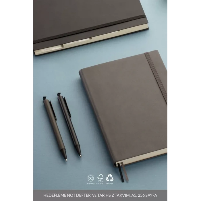 Laton Tavoite A5 Tarihsiz Planlayıcı Termo Deri Yumuşak Kapak Defter 14x21cm 256 Yaprak Gri