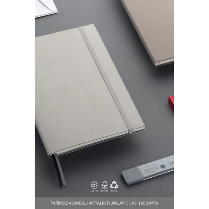 LATON UNELMA A5 TARİHSİZ PLANLAYICI PREMİUM TERMO DERİ YUMUŞAK KAPAK DEFTER 14x21cm 160 YAPRAK KOYU GRİ