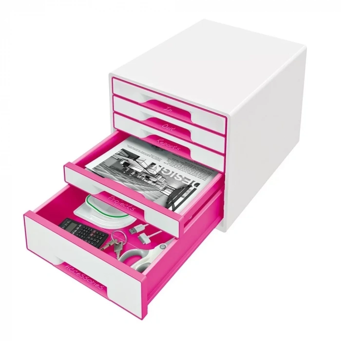 Leitz 5214 Wow Metalik Pembe 5 Çekmeceli Evrak Rafı