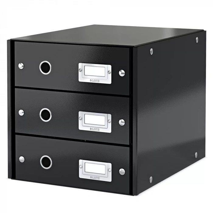 Leitz 6048 Wow Metalik Siyah Üç Çekmeceli Evrak Rafı
