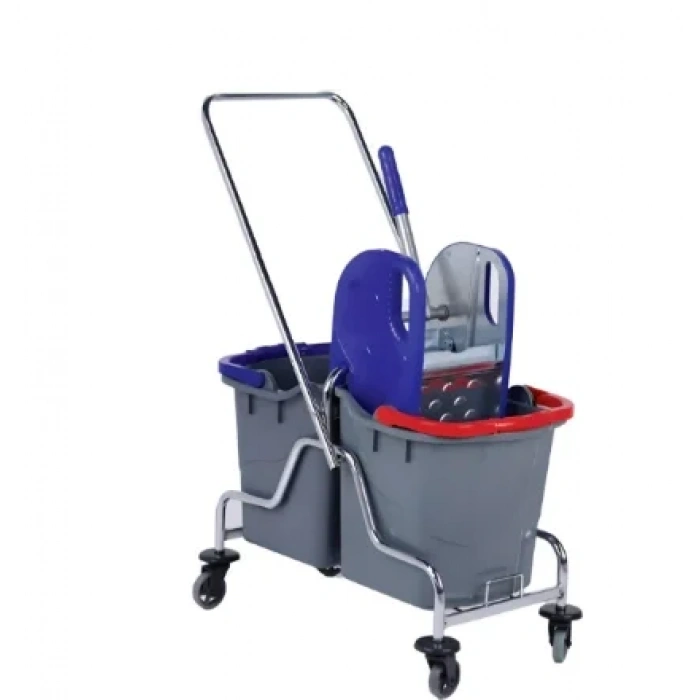 Lüks Çift Kovalı Temizlik Arabası Krom ( 2 Adet )