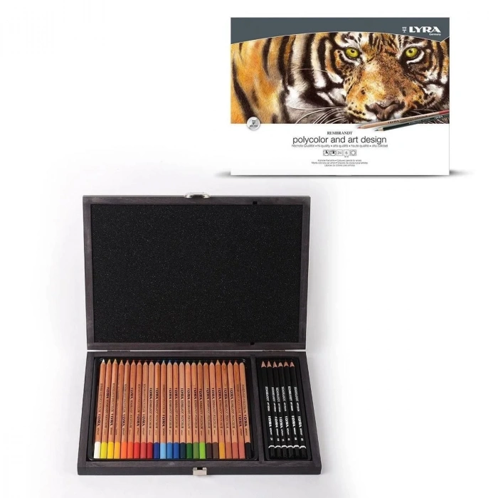 Lyra Rembrandt Polycolor ve Art Design 30 Parça Çizim Seti Ahşap Kutulu