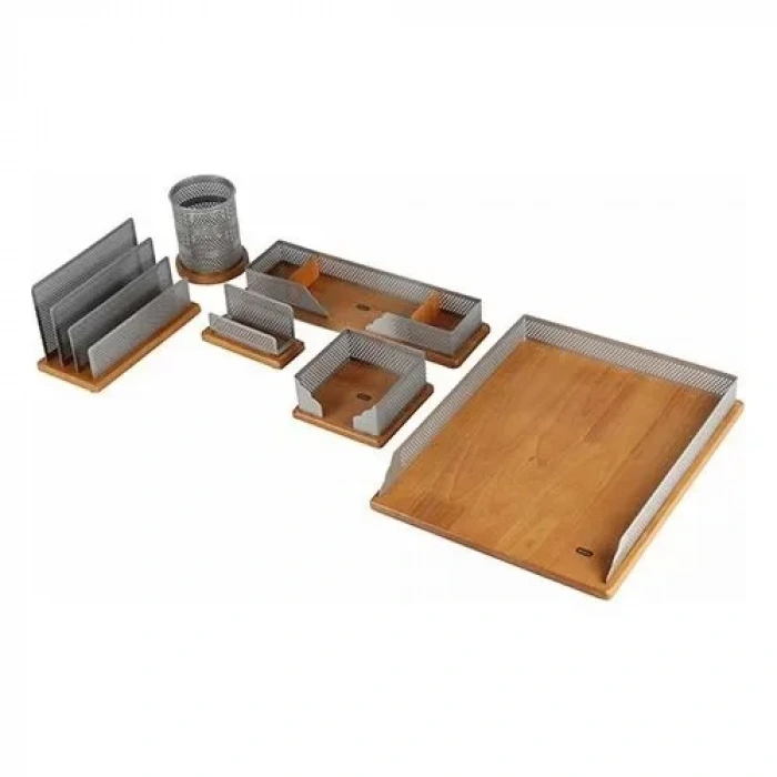 Mas 525 Ahşaplı Metal Perfore Masa Seti Gri 6lı