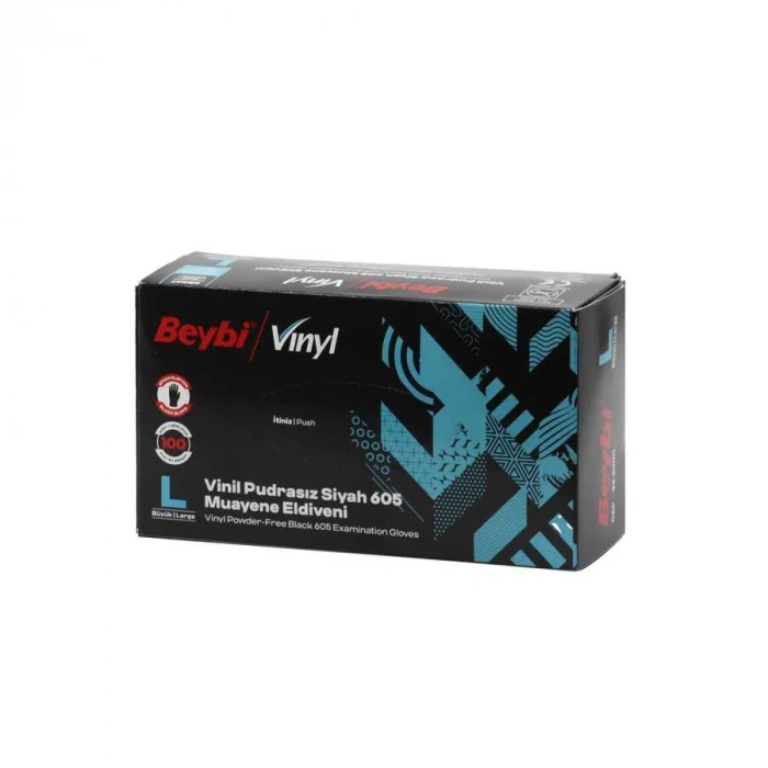 MDR Siyah Vinyl Eldiven Pudrasız Büyük (L) - 100 Adet