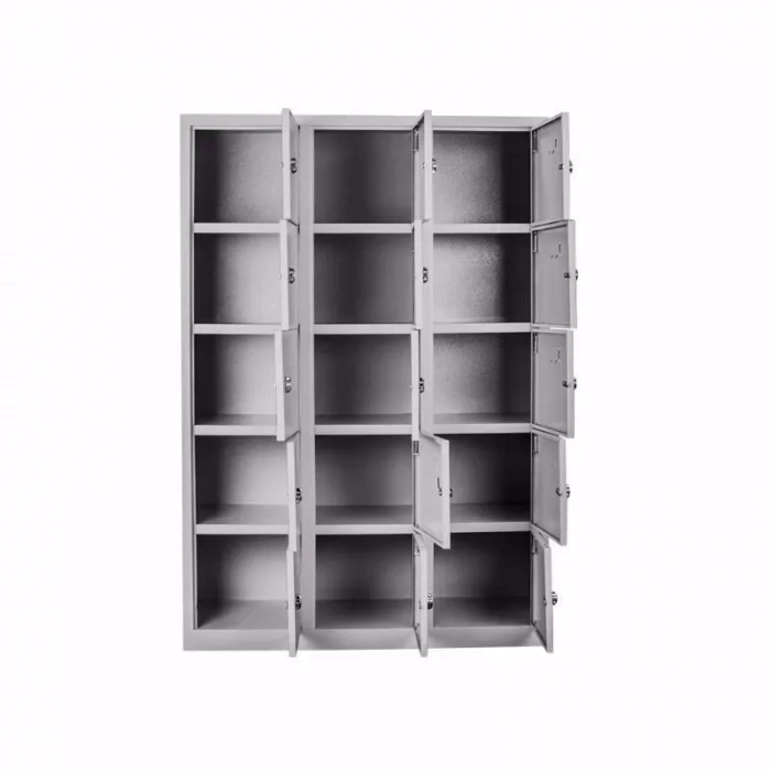 Metal 15 Gözlü Öğretmen Dolabı Gri Renk (Asma Kilitli)