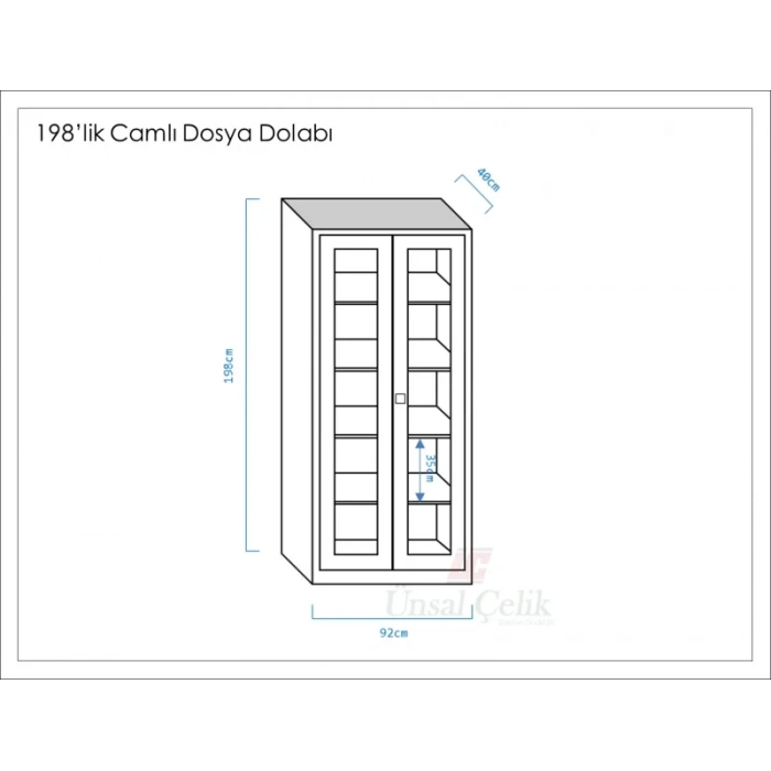 Metal 198 cm lik Camlı Dosya - Açık Gri Klasör Dolabı