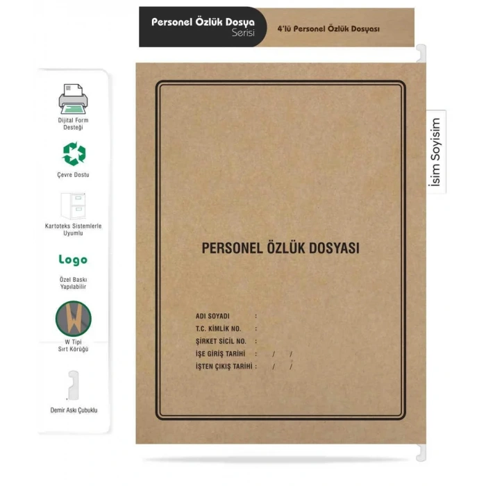 Metal Askılı Personel Özlük Dosyası 4 Yapraklı 50 li Paket