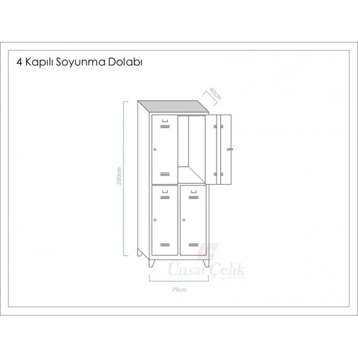 Metal Dört Kapılı Soyunma Dolabı Kahverenk Gri (Yarım Boy Kapılı)