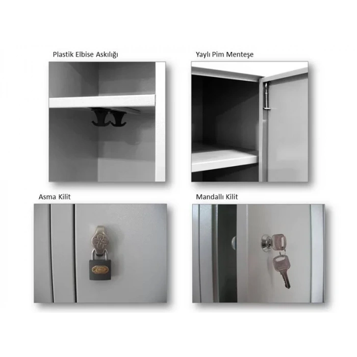 Metal ikili Yarım Kapılı Soyunma Dolabı Kahverenk Gri 41X40X200