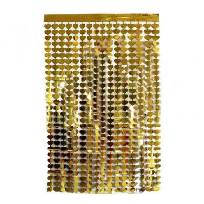 Metalize Gold Kalpli Kapı Perdesi - Duvar Fonu