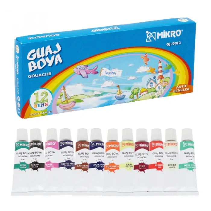 MİKRO 12 RENK GUAJ BOYA TÜP GJ-9012