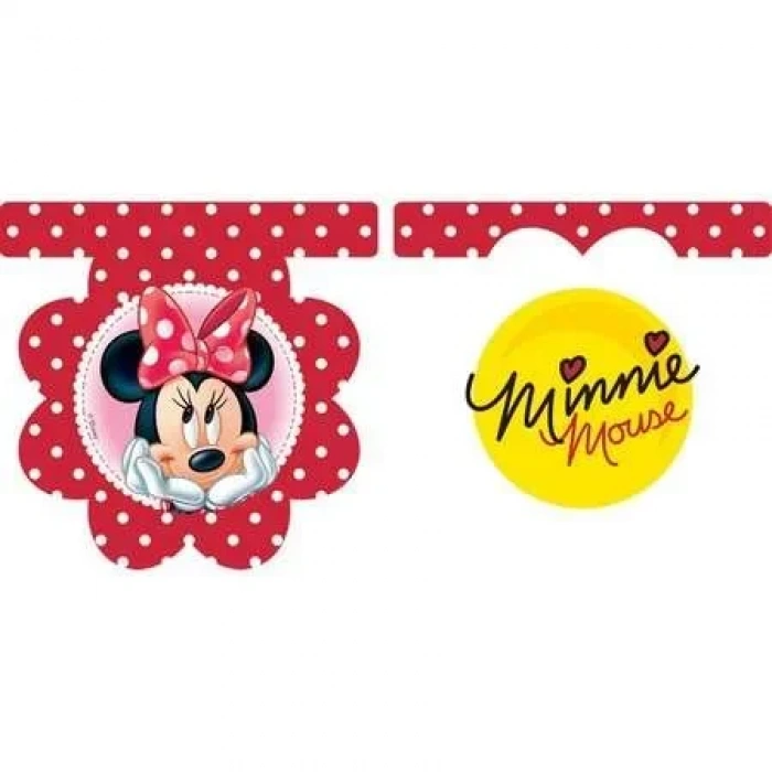 Minnie Mouse Kırmızı Çiçekli Bayrak Afiş