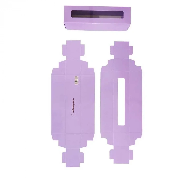 Montajsız Kapaklı Makaron Kutusu Lila 5x20x5 Cm - 50 Adet