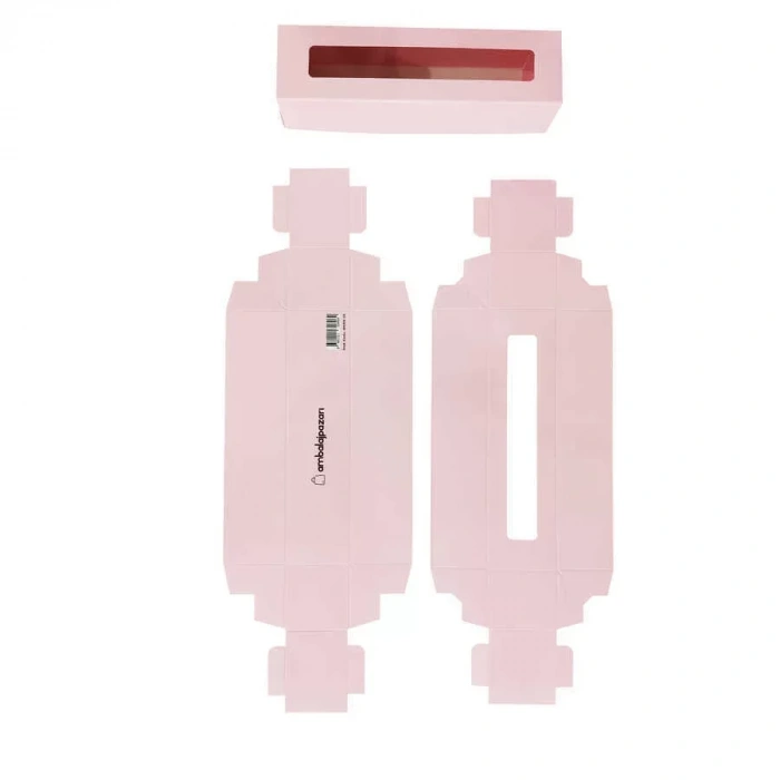 Montajsız Kapaklı Makaron Kutusu Pembe 5x20x5 Cm - 50 Adet