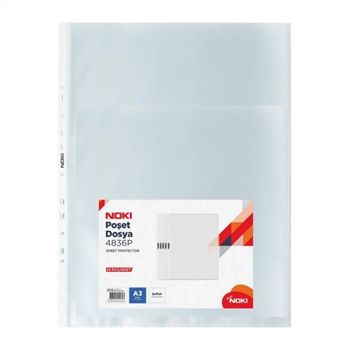 Noki XL Poşet Dosya A3 25li Dikey Şeffaf 4836P
