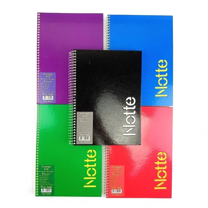 Notte Sert Kapak Spiralli Okul Defteri 4+2 Konulu A4 150yp