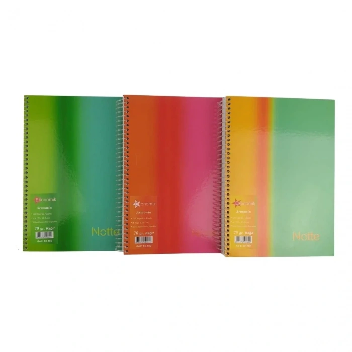 Notte Sert Kapak Spiralli Okul Defteri Armonia A4 120yp Kareli