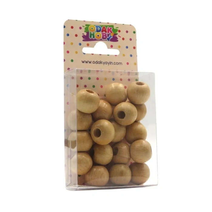 Odak Hobi Tahta Yuvarlak Naturel Boncuk 17mm