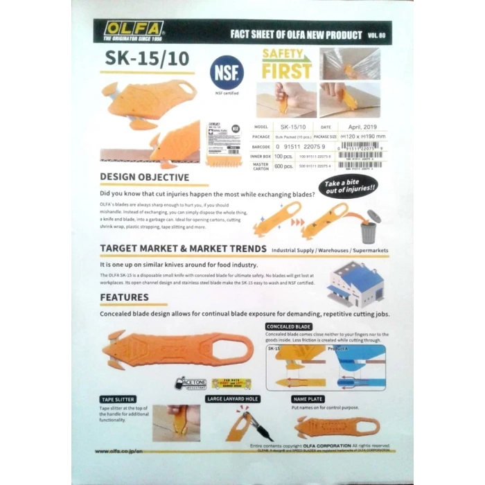 Olfa SK-15 Emniyetli Maket Bıçağı