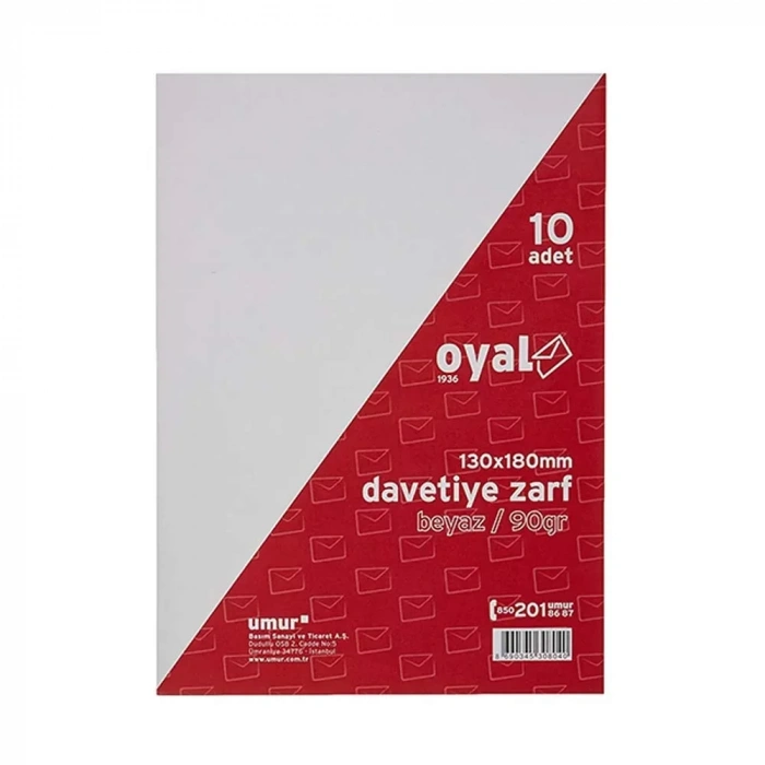 Oyal Davetiye Zarfı Beyaz 13x18mm 90gr 10’lu