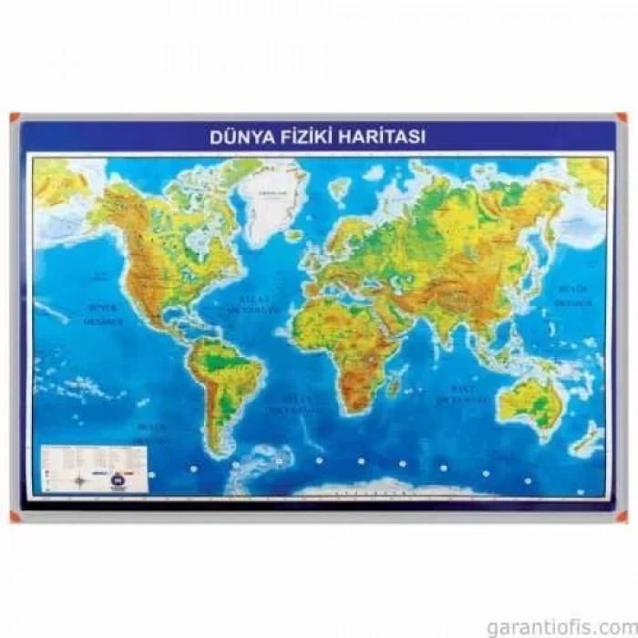 Panda Pan 405 Alüminyum Çerçeve Dünya Fiziki Haritası (70x100 Cm)