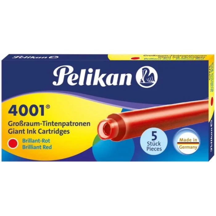 Pelikan 4001 Uzun Dolma Kalem Kartuşu 5li Kutu KIRMIZI