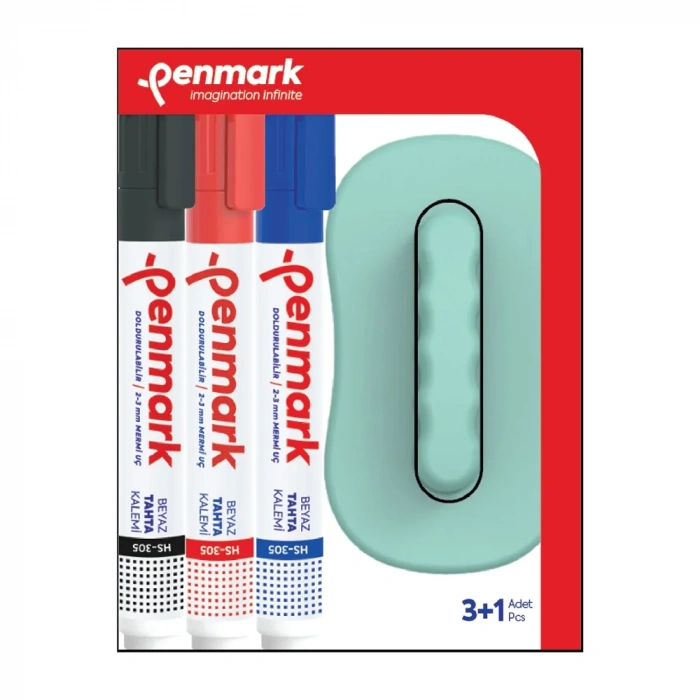 Penmark Beyaz Tahta Kalemi 3 Lü +silgi Hediyeli