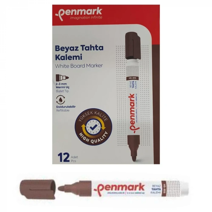 Penmark Beyaz Yazı Tahtası Kalemi Kahverenk (12 Adet)