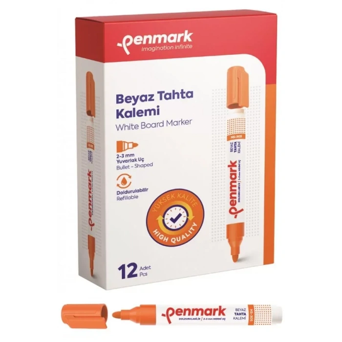 Penmark Beyaz Yazı Tahtası Kalemi Turuncu Renk (12 Adet)