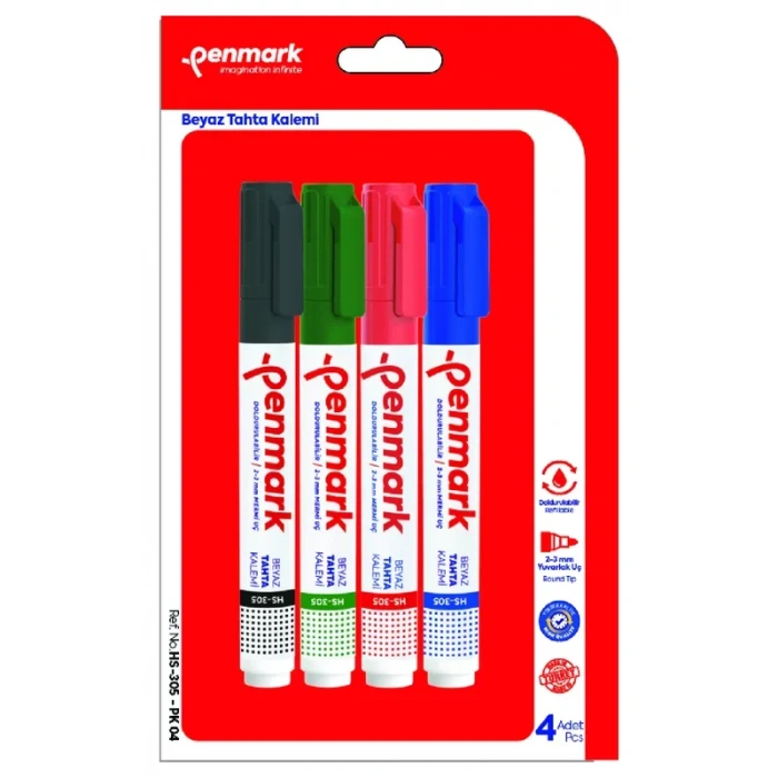 PENMARK HS-305-TK-04 BEYAZ TAHTA KALEMİ 4 RENK BLİSTER
