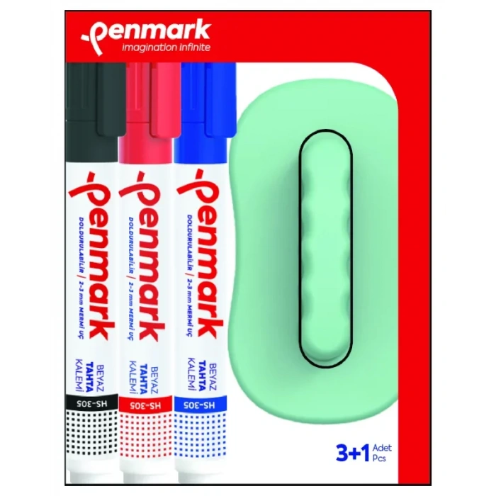 PENMARK HS-305-TK-3S BEYAZ TAHTA KALEMİ SİLGİ HEDİYELİ 3 RENK BLİSTER