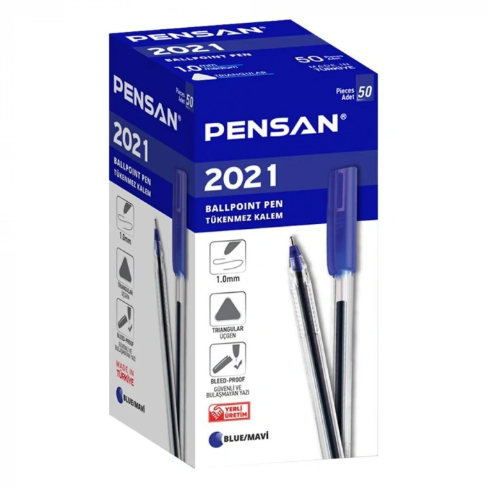 PENSAN 2021 MAVİ TÜKENMEZ KALEM 1.0 mm 50 Lİ