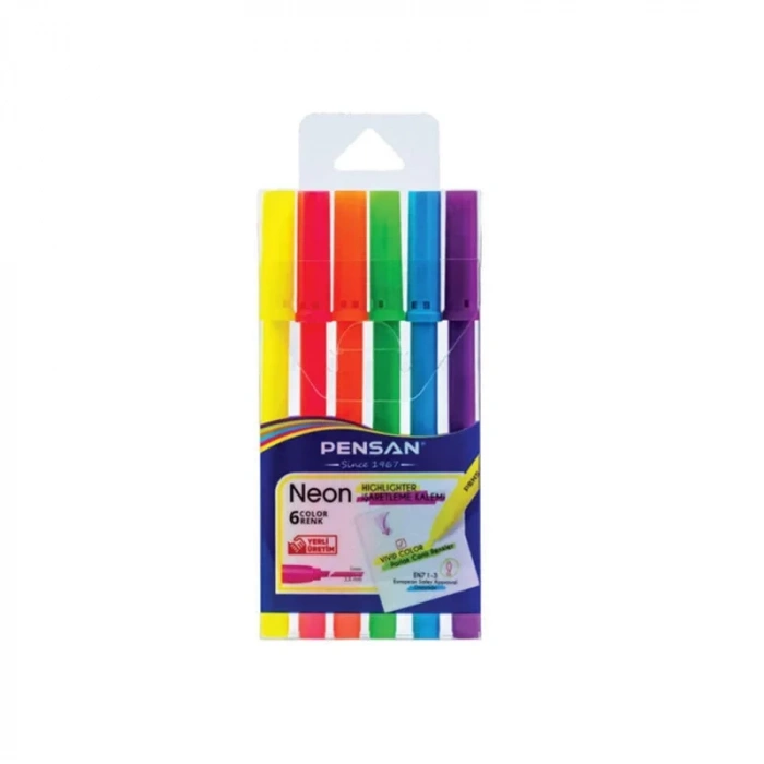 Pensan 6 Renk Neon Kesik Uç Keçeli Kalem 99095