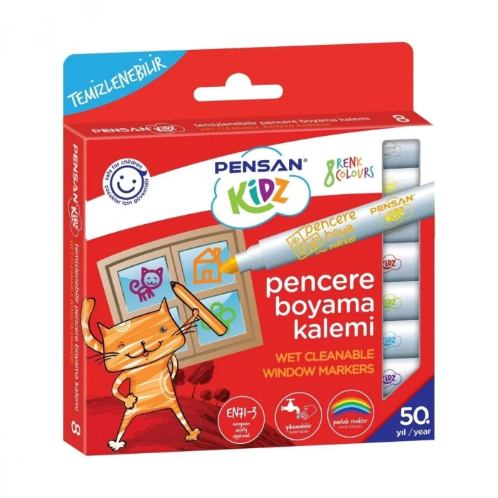 Pensan Kidz Pencere Boyama Keçeli Kalem Seti 8li