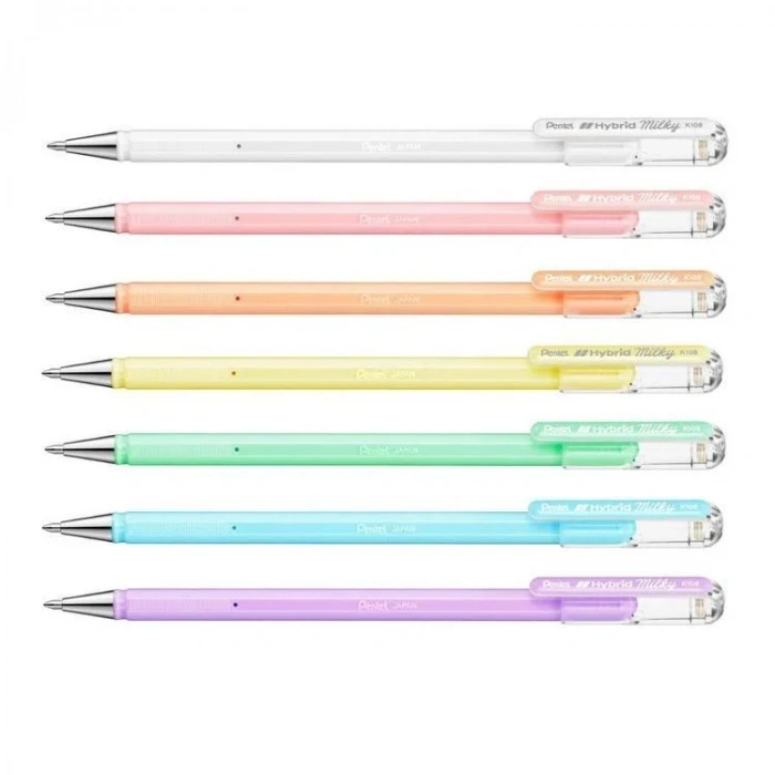 Pentel Hybrid Milky Pastel Jel Roller Kalem Seti 0.8 mm. 7 Renk