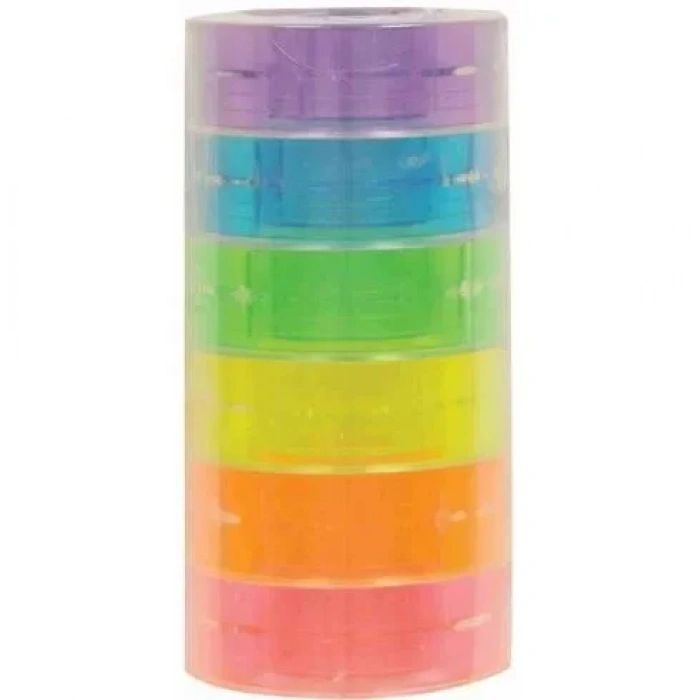 Pin Kristal Şeffaf Bant Renkli Makaralı 19 mm. x 33 mt. 6lı Paket