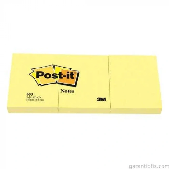 Post-it 653 Yapışkanlı Not Kağıdı 38x51mm (3 lü Blok 100 Yaprak)