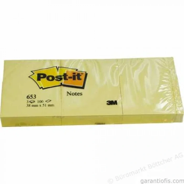 Post-it 653 Yapışkanlı Not Kağıdı 38x51mm (3 lü Blok 100 Yaprak)