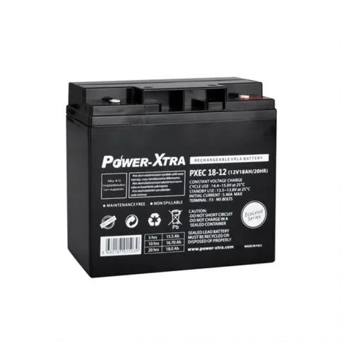 Power-Xtra Ecolead - PXEC18-12 - 12V 18 Ah Kuru Akü - F3 - (M5 Bolts)