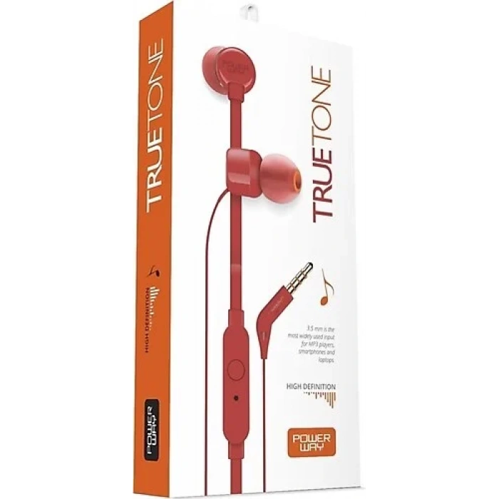 POWERWAY TRUETONE MİKROFONLU KULAKİÇİ KULAKLIK KIRMIZI
