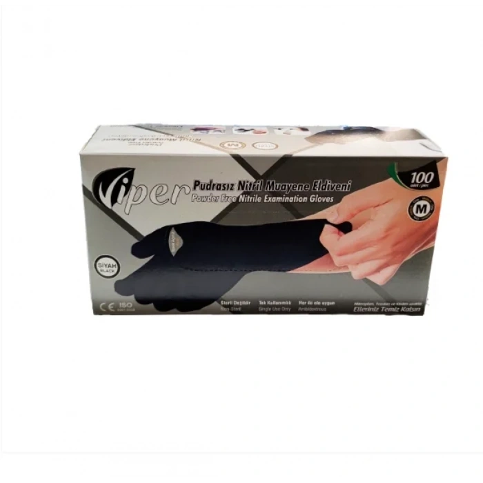 Pudrasız Siyah Nitril Medikal Muayene Eldiveni (m) 100 Adet