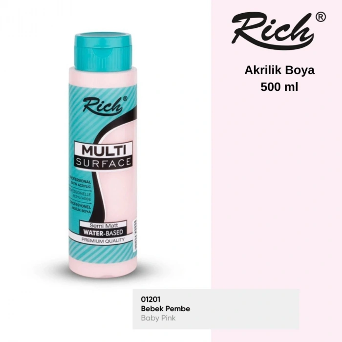 Rich Multi Surface Akrilik Boya 500ml 2138 Bebek Pembe