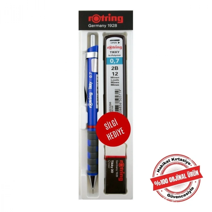 Rotring Tikky Grafik Teknik Çizim Kalemi Silgi Hediyeli Set 0.7mm Mavi