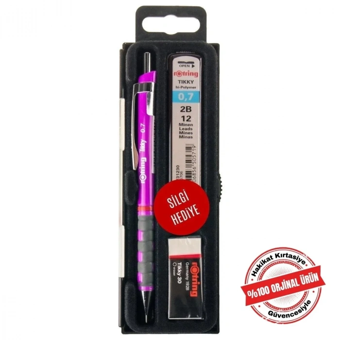 Rotring Tikky Grafik Teknik Çizim Kalemi Silgi Hediyeli Set 0.7mm Mor