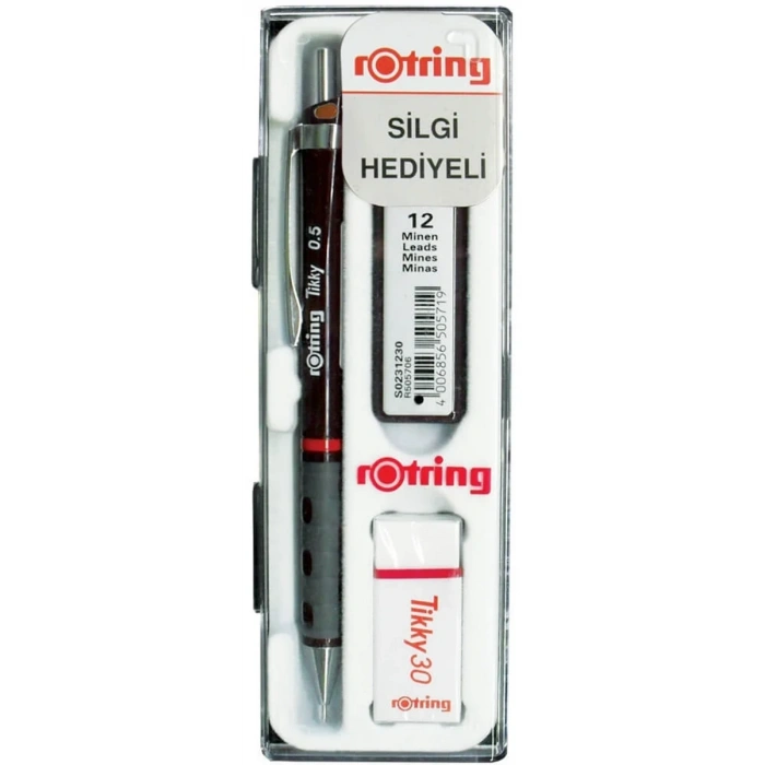 Rotring Tikky Versatil Kalem + Min + Silgi Okul Seti 0.5 mm BORDO